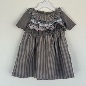 Persnickety Baby Girls' Gray Ruffle Stripe Dress